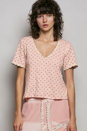 POL Floral V-Neck Short Sleeve Rib T-Shirt on Simply Obsessed