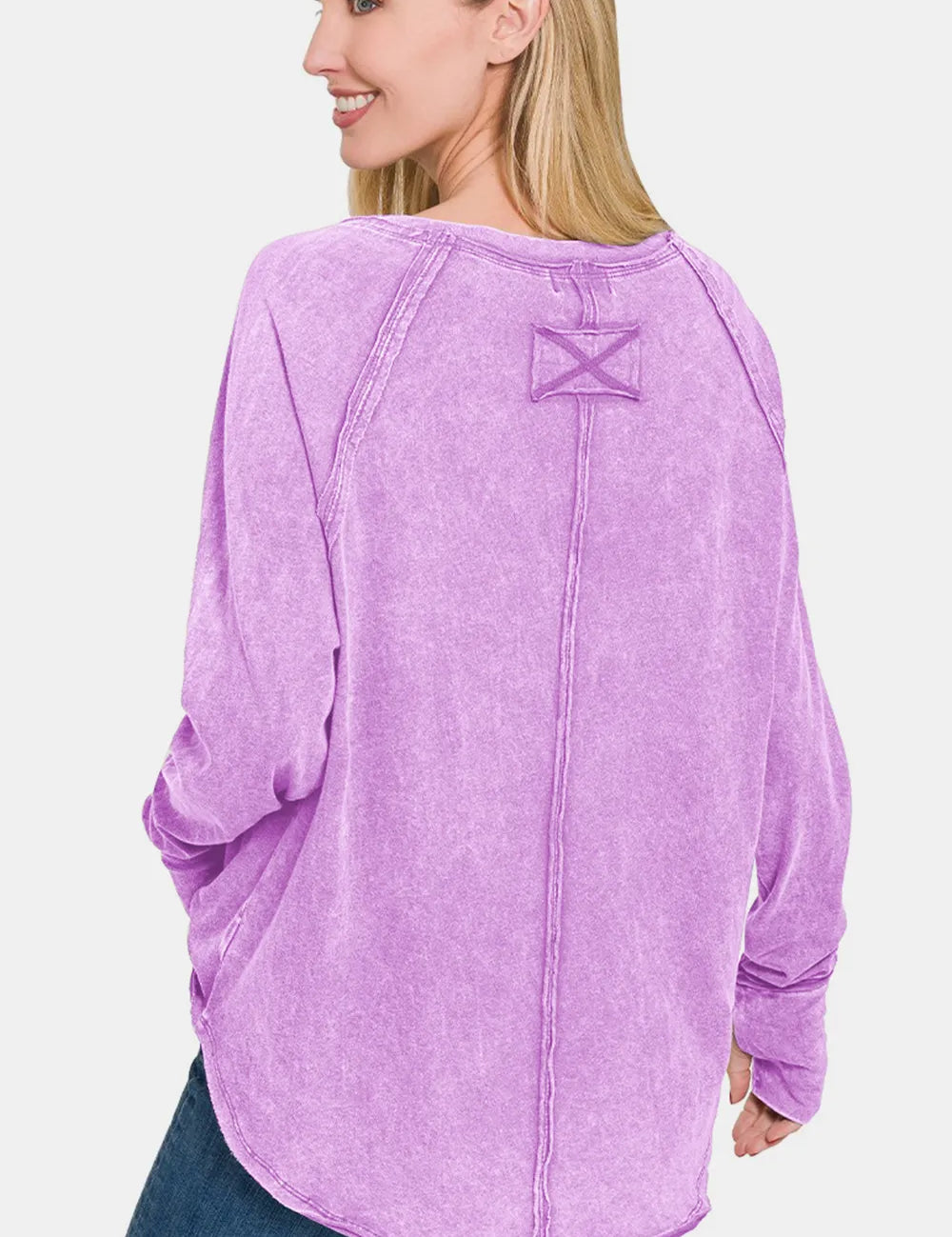 ZENANA Round Neck Thumbhole Long Sleeve T-Shirt on Simply Obsessed