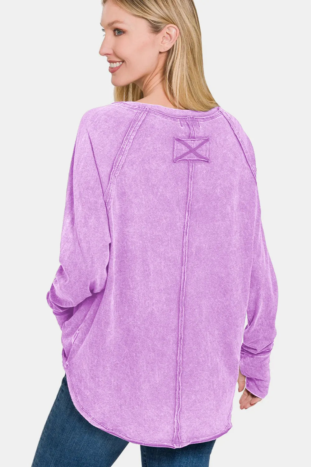 ZENANA Round Neck Thumbhole Long Sleeve T-Shirt on Simply Obsessed