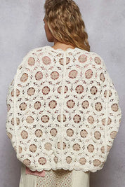 POL Openwork V-Neck Chenille Cardigan with Contrast Floral on Simply Obsessed
