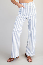 EESOME Striped Straight Leg Pants - BLUE STRIPE on Simply Obsessed