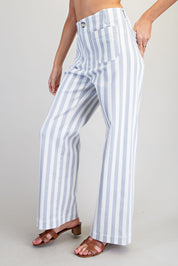 EESOME Striped Straight Leg Pants - BLUE STRIPE on Simply Obsessed