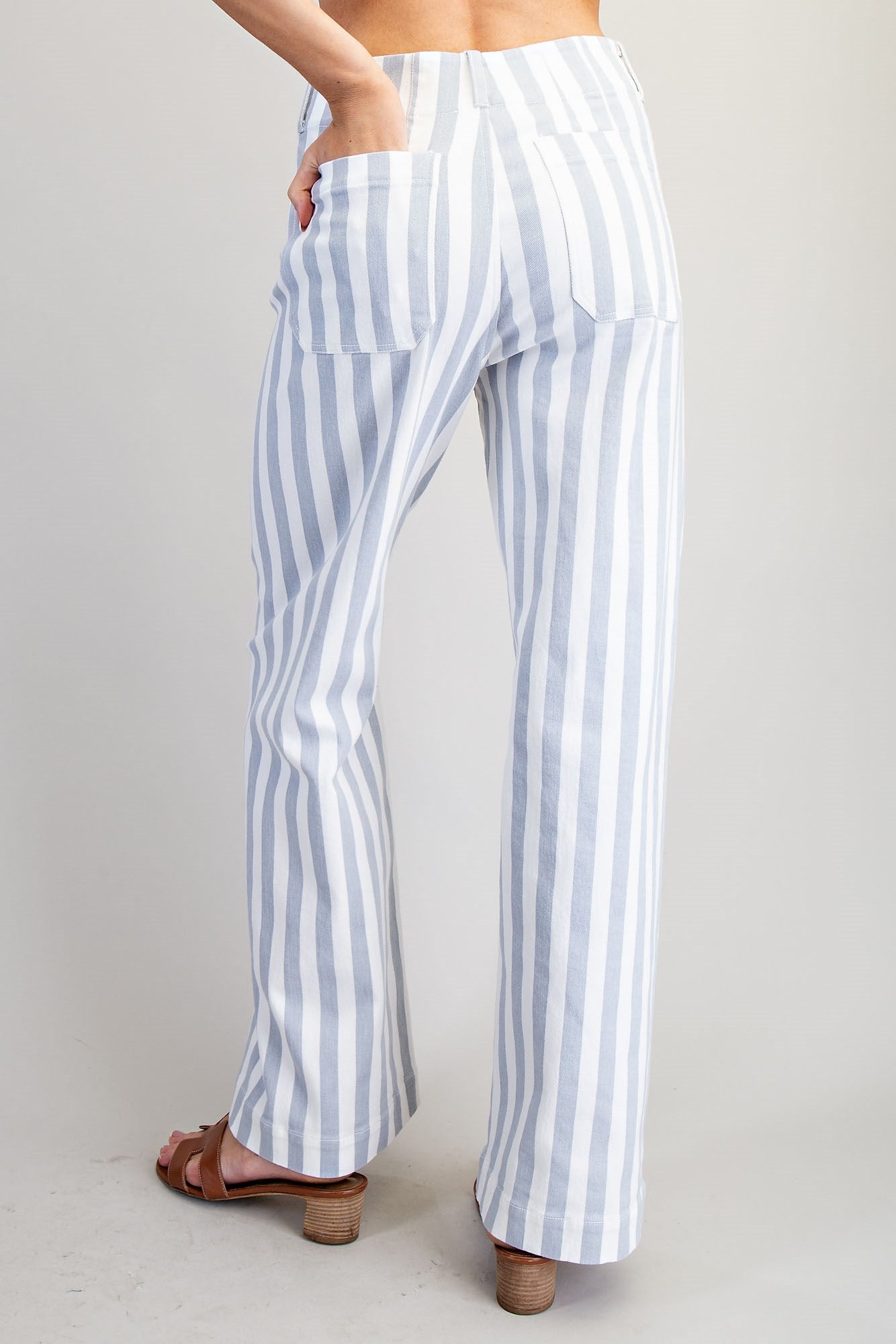 EESOME Striped Straight Leg Pants - BLUE STRIPE on Simply Obsessed