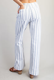 EESOME Striped Straight Leg Pants - BLUE STRIPE on Simply Obsessed