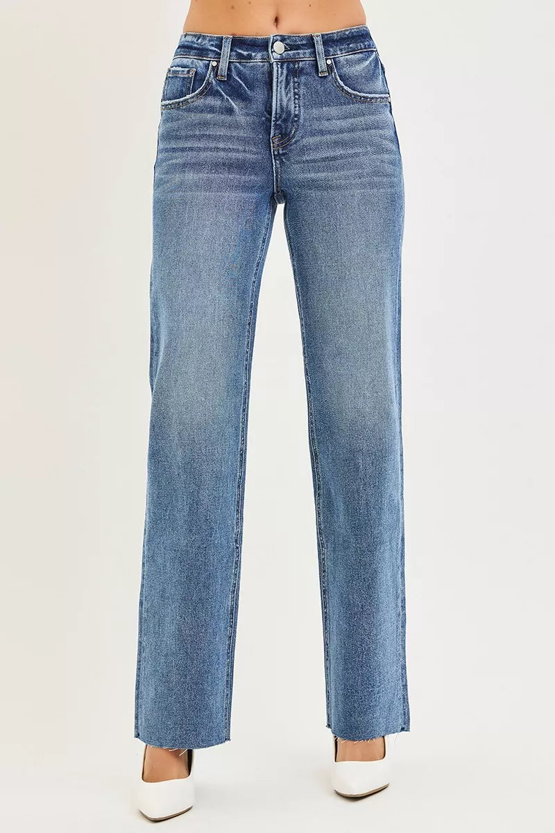 RISEN Tummy Control 4 Way Stretch Mid Rise Straight Jeans on Simply Obsessed