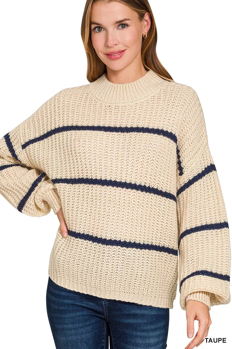 ZENANA Oversize Striped Sweater on Simply Obsessed