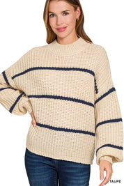 ZENANA Oversize Striped Sweater on Simply Obsessed