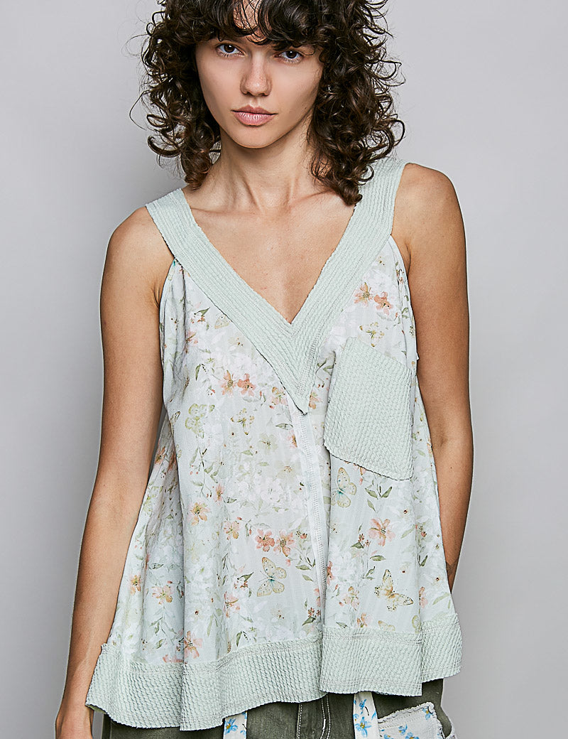 POL Floral V-Neck Tank with Front Pocket **SALE** on Simply Obsessed