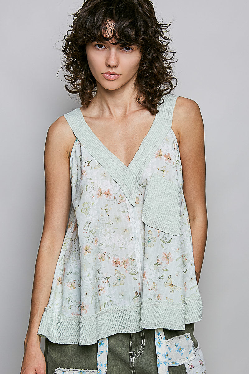 POL Floral V-Neck Tank with Front Pocket **SALE** on Simply Obsessed