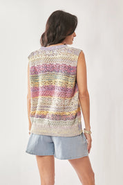 DAVI & DANI Multi Color Crochet Sleeveless Knit Vest Top on Simply Obsessed