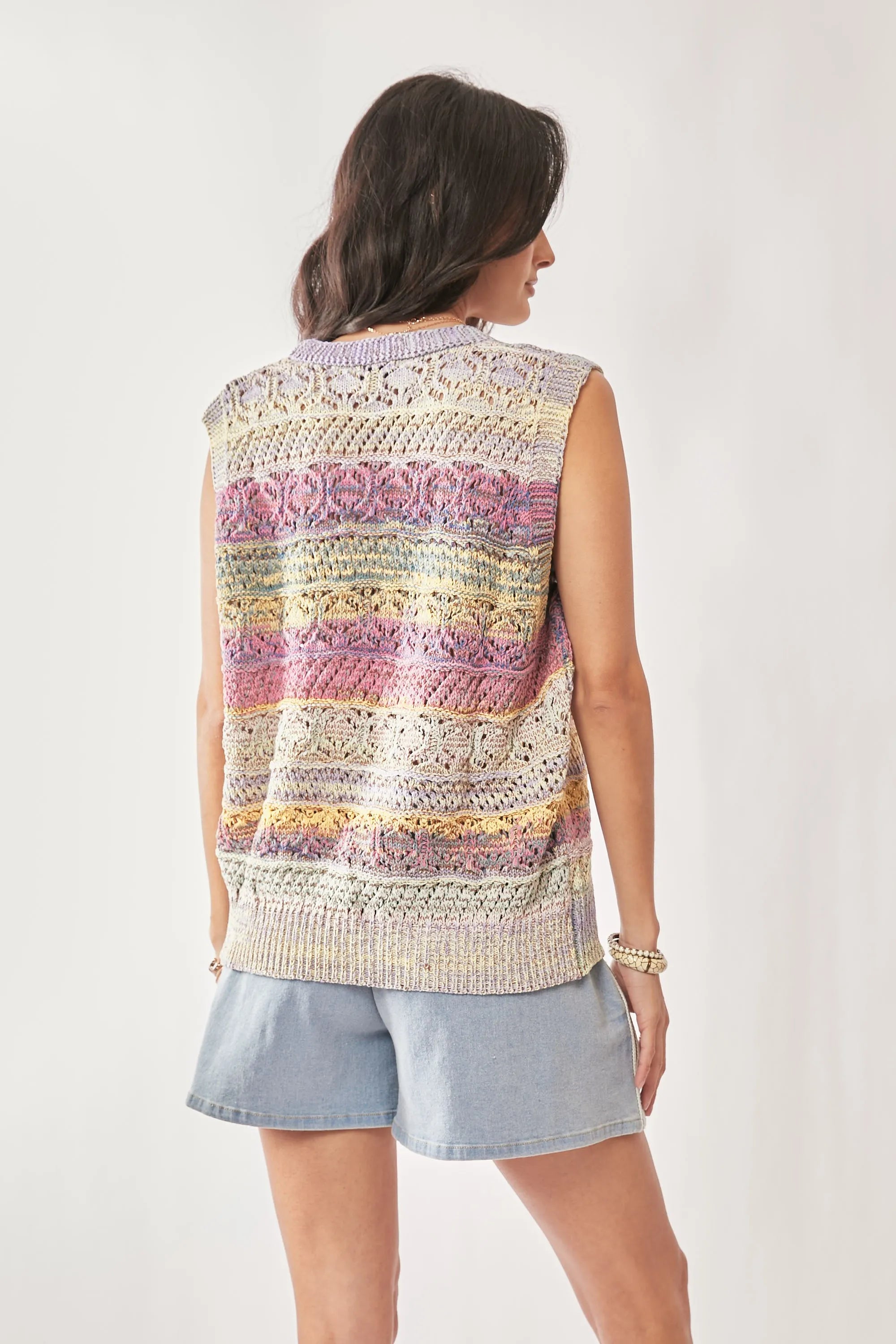 DAVI & DANI Multi Color Crochet Sleeveless Knit Vest Top on Simply Obsessed