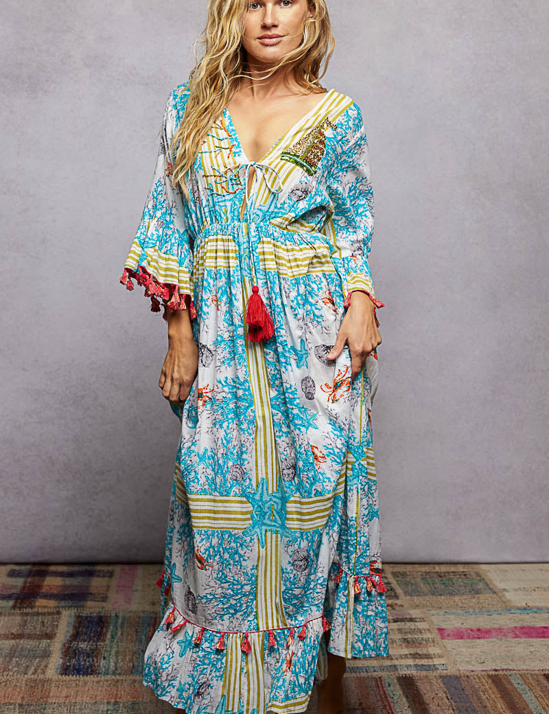 POL Bohemian Print Tassel Trim Maxi Dress on Simply Obsessed