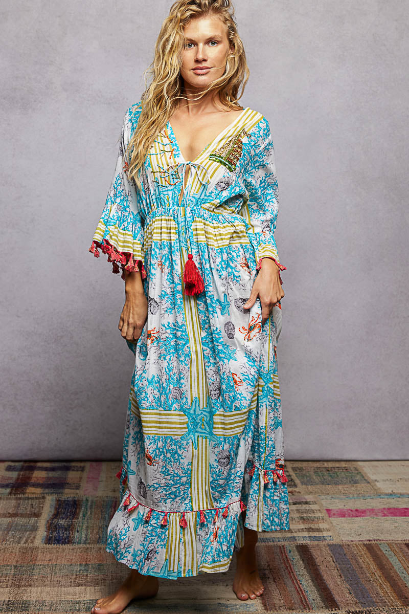 POL Bohemian Print Tassel Trim Maxi Dress on Simply Obsessed