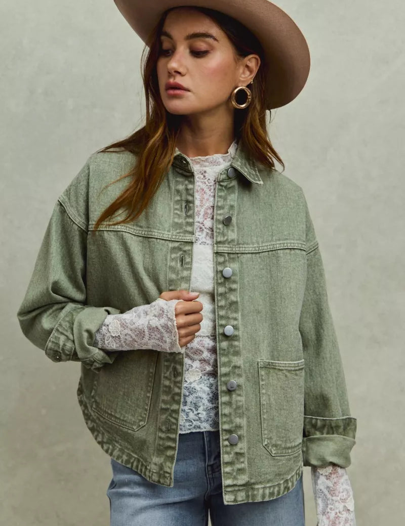 SO ME Vintage Washed Button Twill Shacket on Simply Obsessed