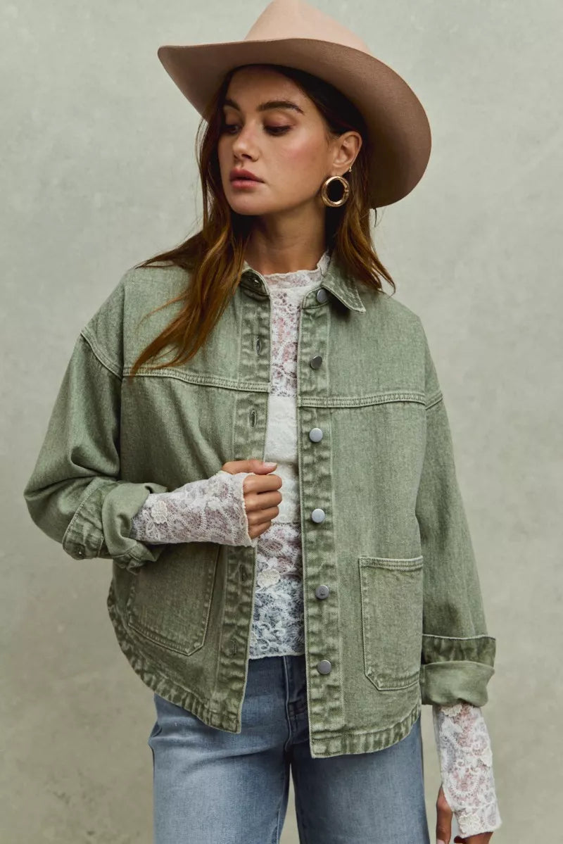 SO ME Vintage Washed Button Twill Shacket on Simply Obsessed