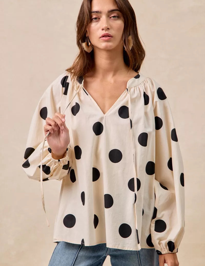 BIBI Polka Dot Exaggerated Balloon Sleeves Blouse on Simply Obsessed