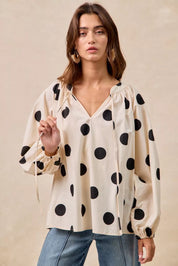 BIBI Polka Dot Exaggerated Balloon Sleeves Blouse on Simply Obsessed