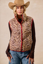 BIBI Leopard Print Piping Detail Quilted Vest on Simply Obsessed