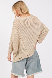 SAGE + FIG Distressed Asymmetrical Open Stitch Sweater on Simply Obsessed