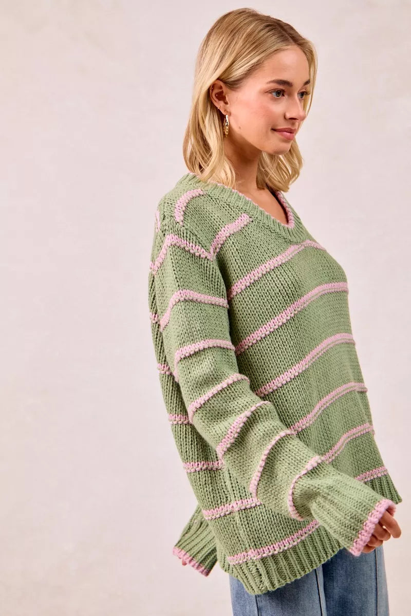 BIBI Striped Long Sleeve Sweater on Simply Obsessed