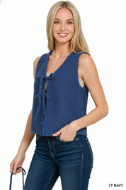 ZENANA Tie Front Sweater Vest on Simply Obsessed