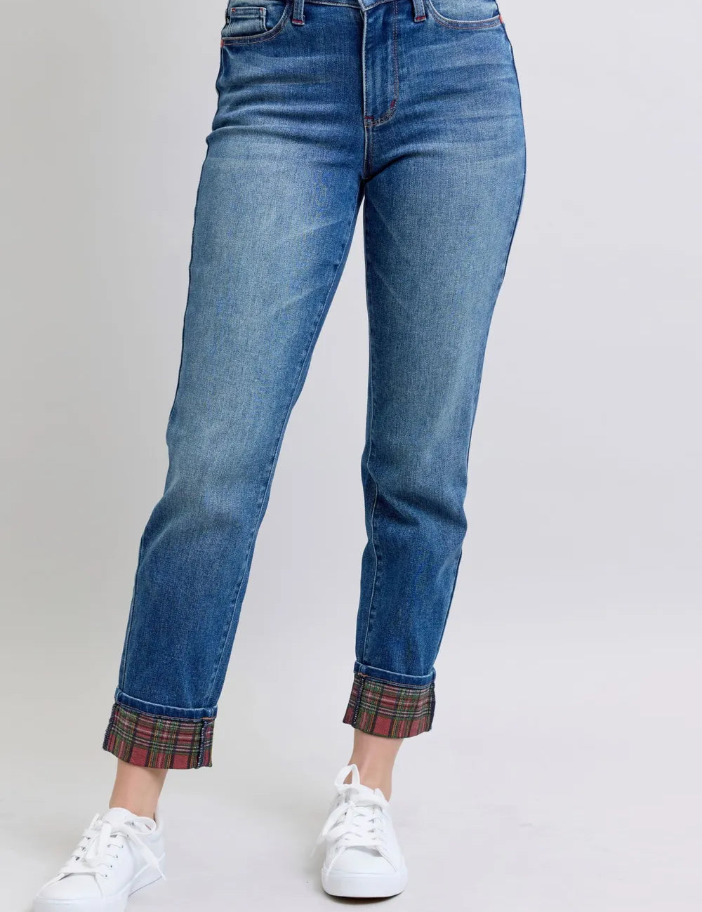 JUDY BLUE Full Size Plaid Print Cuff Straight Leg Jeans with Pockets *BF DEAL* on Simply Obsessed