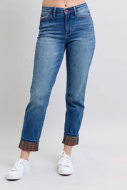JUDY BLUE Full Size Plaid Print Cuff Straight Leg Jeans with Pockets *BF DEAL* on Simply Obsessed