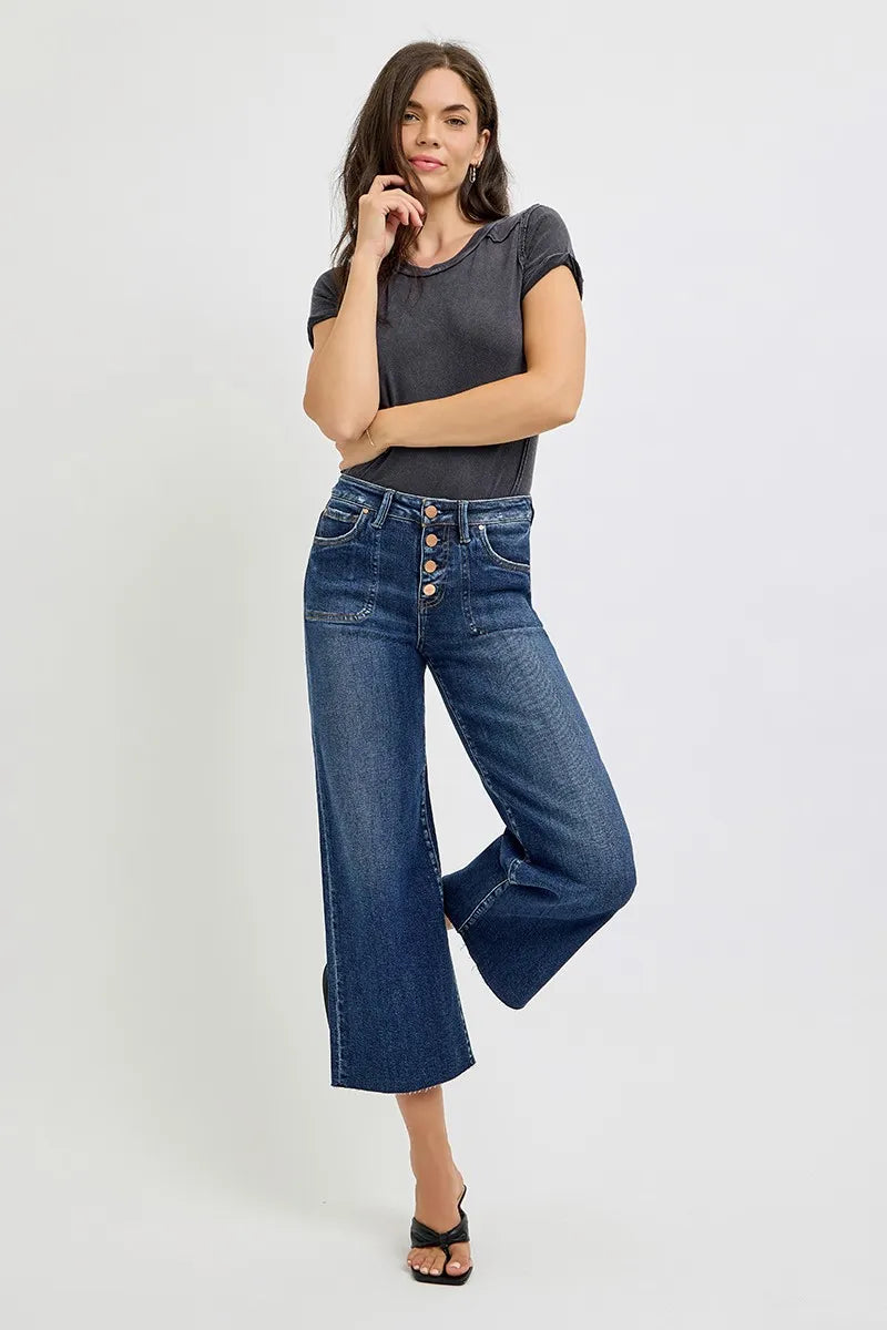 RISEN Full Size High Rise Crop Wide Button Up Jeans Plus Size on Simply Obsessed