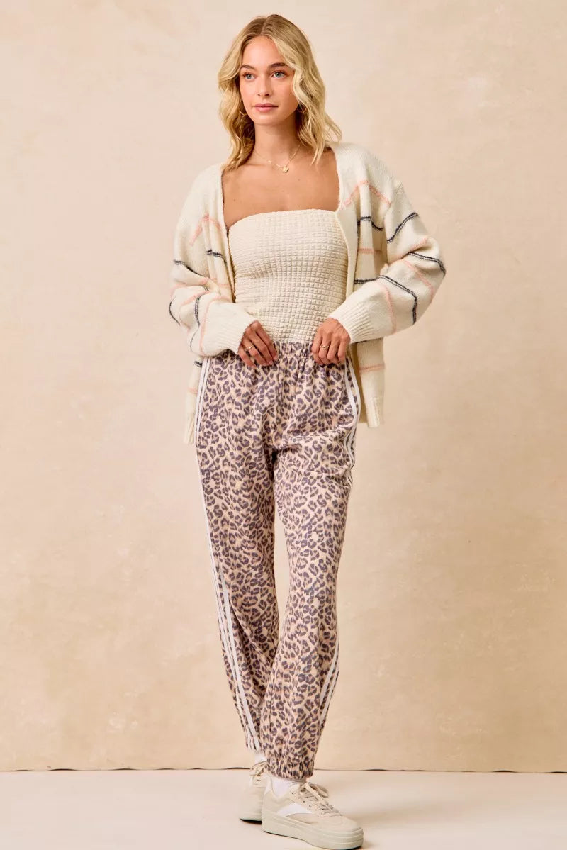 BIBI Side Lines Leopard Track Pants on Simply Obsessed