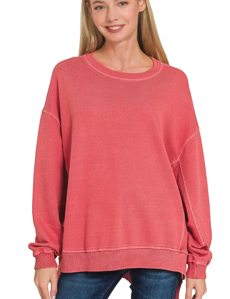 ZENANA Full Size French Terry Pigment Dye & Enzyme Washing Pullover Plus Size on Simply Obsessed