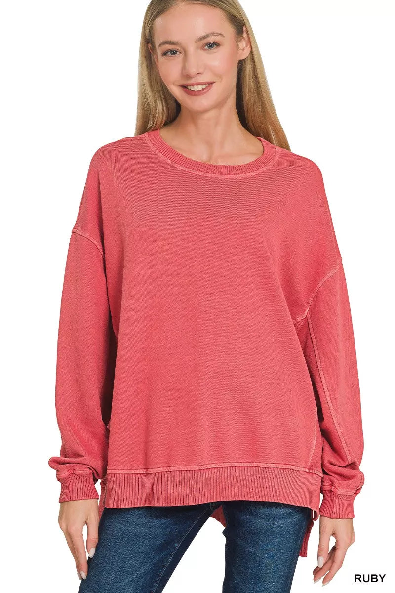 ZENANA Full Size French Terry Pigment Dye & Enzyme Washing Pullover Plus Size on Simply Obsessed