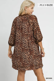UMGEE Full Size Leopard Print Mini Dress with Contrast Trim Plus Size on Simply Obsessed