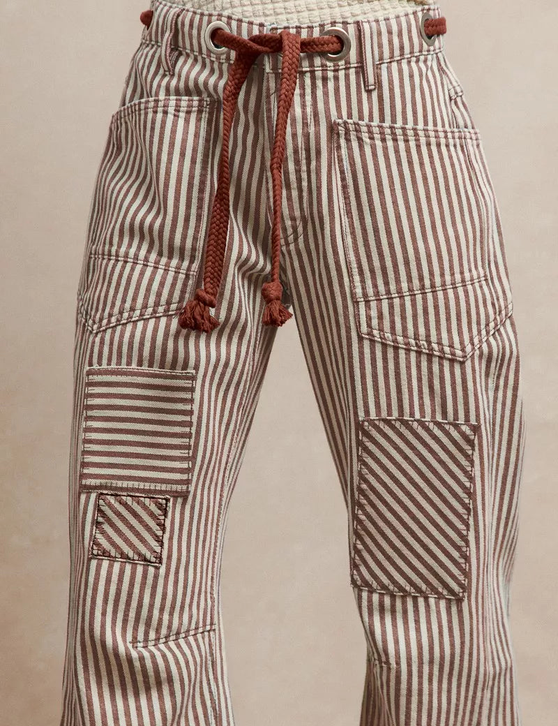 BIBI Drawstring Striped Twill Barrel Pants on Simply Obsessed