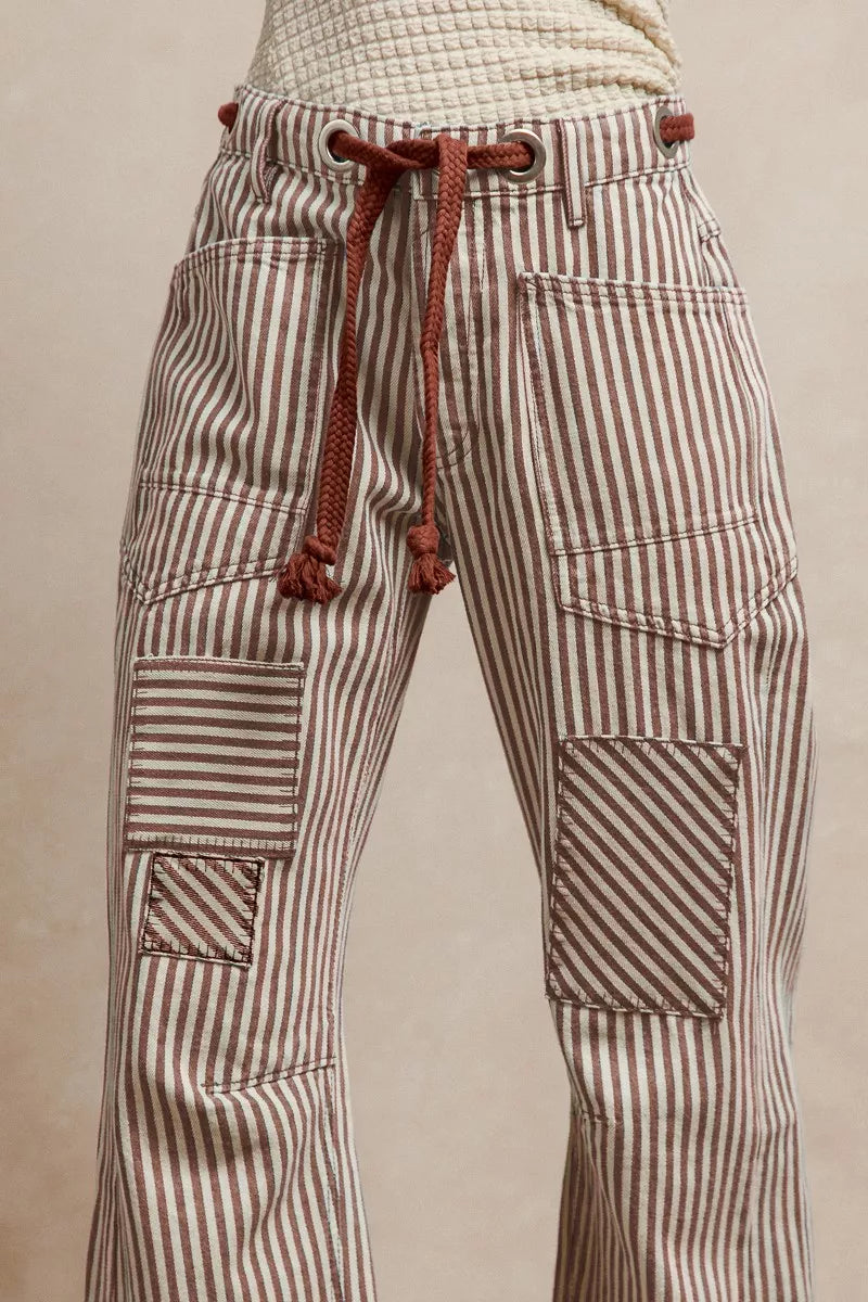 BIBI Drawstring Striped Twill Barrel Pants on Simply Obsessed