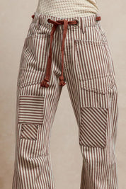 BIBI Drawstring Striped Twill Barrel Pants on Simply Obsessed