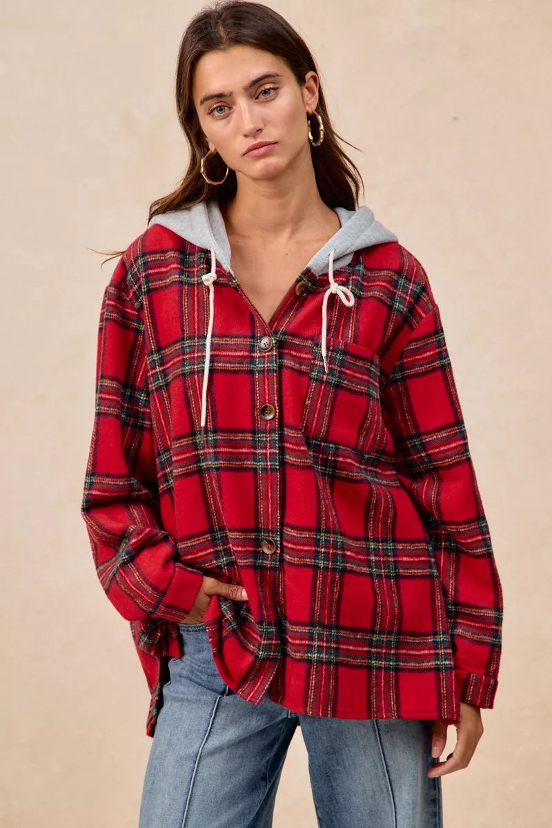 BIBI Brushed Plaid Hooded Jacket on Simply Obsessed