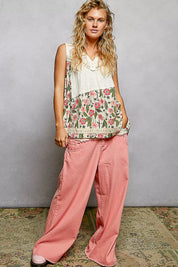 POL Lace Detail Floral V-Neck Tank on Simply Obsessed