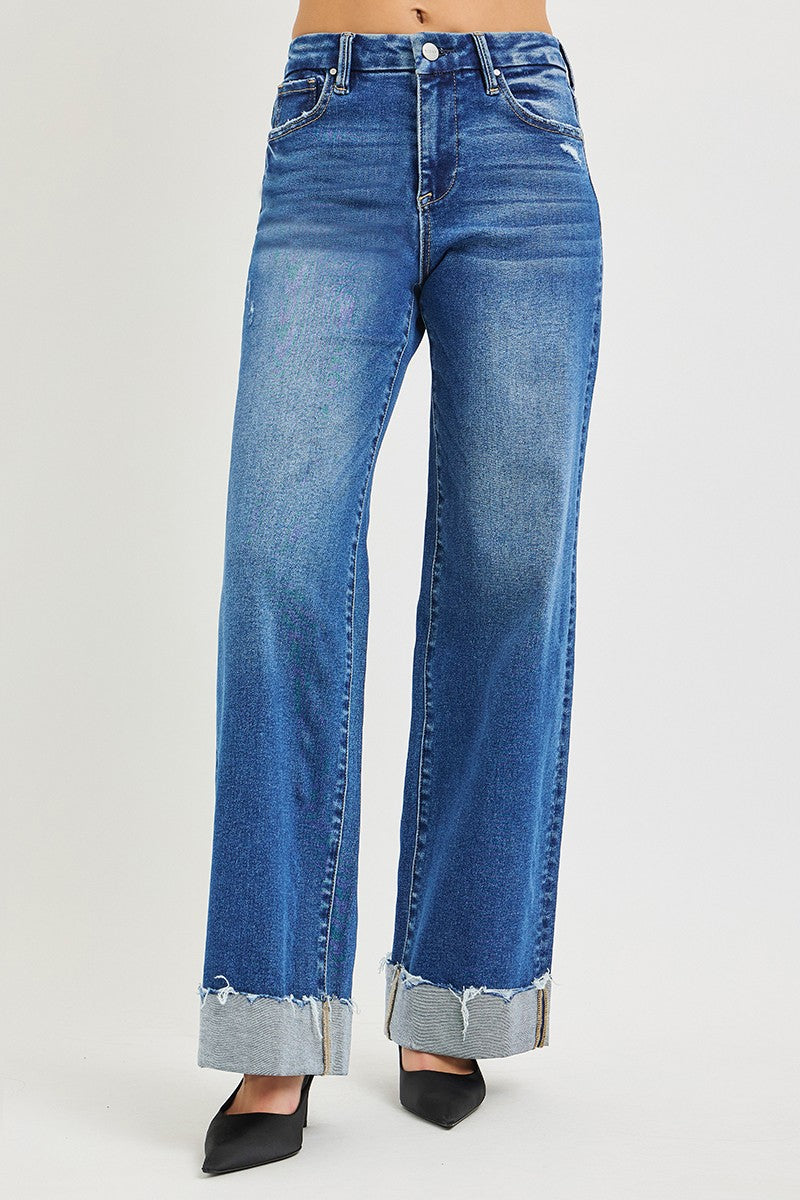 RISEN High Rise Wide Leg Jeans With Cuffed Hem on Simply Obsessed