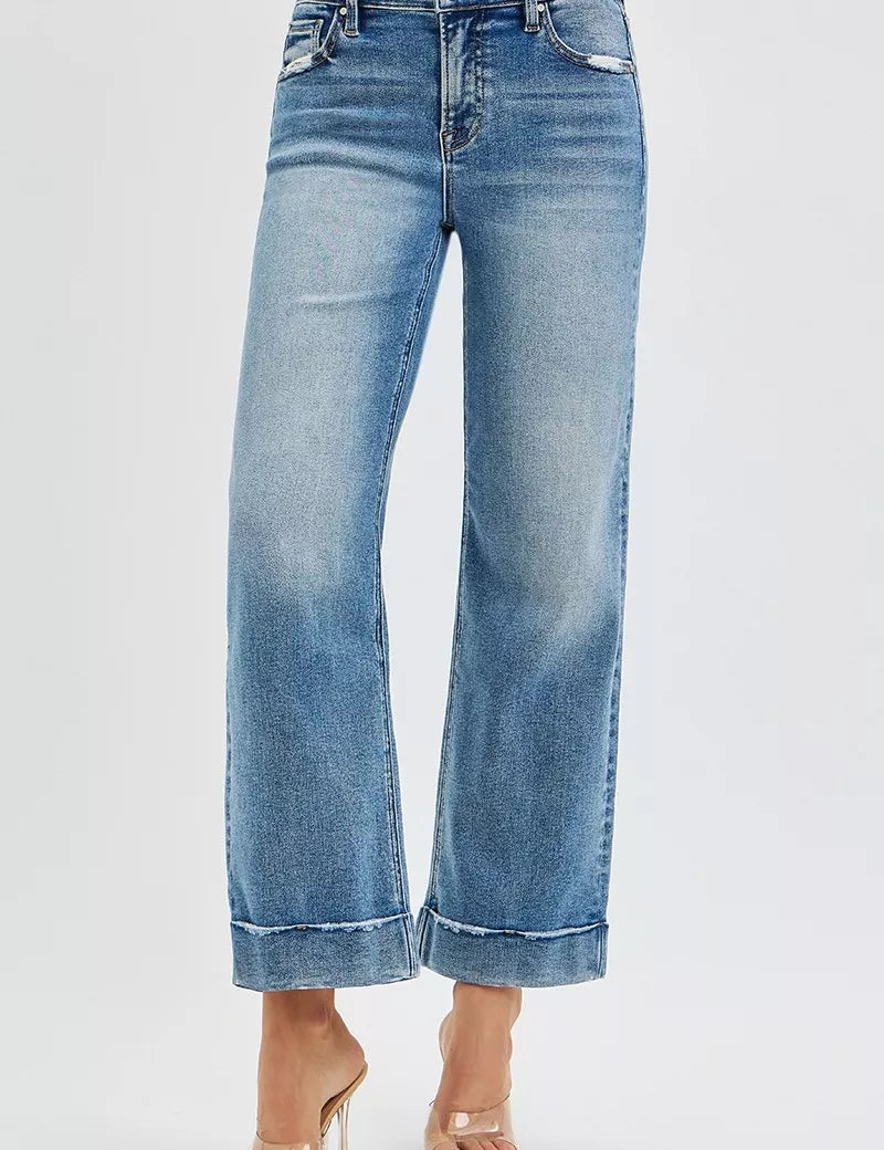 RISEN Full Size Mid Rise Crop Straight Jeans with Taylor Cuffed Plus Size on Simply Obsessed