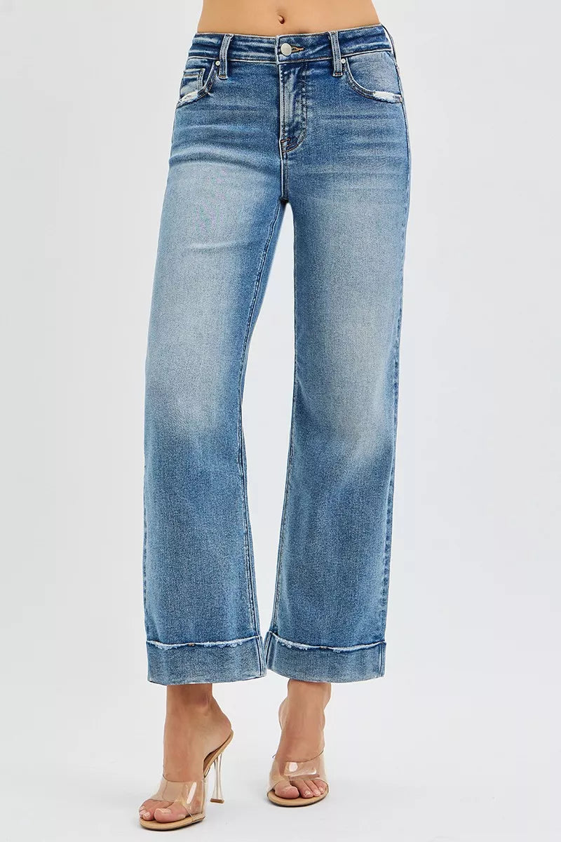RISEN Full Size Mid Rise Crop Straight Jeans with Taylor Cuffed Plus Size on Simply Obsessed