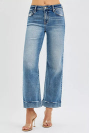 RISEN Full Size Mid Rise Crop Straight Jeans with Taylor Cuffed Plus Size on Simply Obsessed