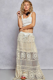 POL Crochet Floral Flared Skirt with Elastic Waist Band on Simply Obsessed