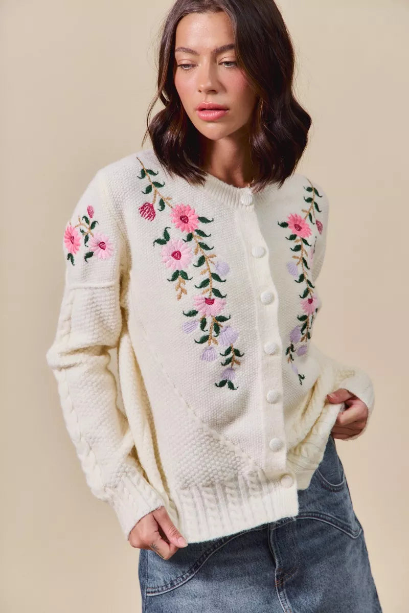SO ME Floral Embroidered Coquette Sweater Cardigan on Simply Obsessed