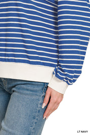 ZENANA Striped Rib Banded Sweatshirt on Simply Obsessed