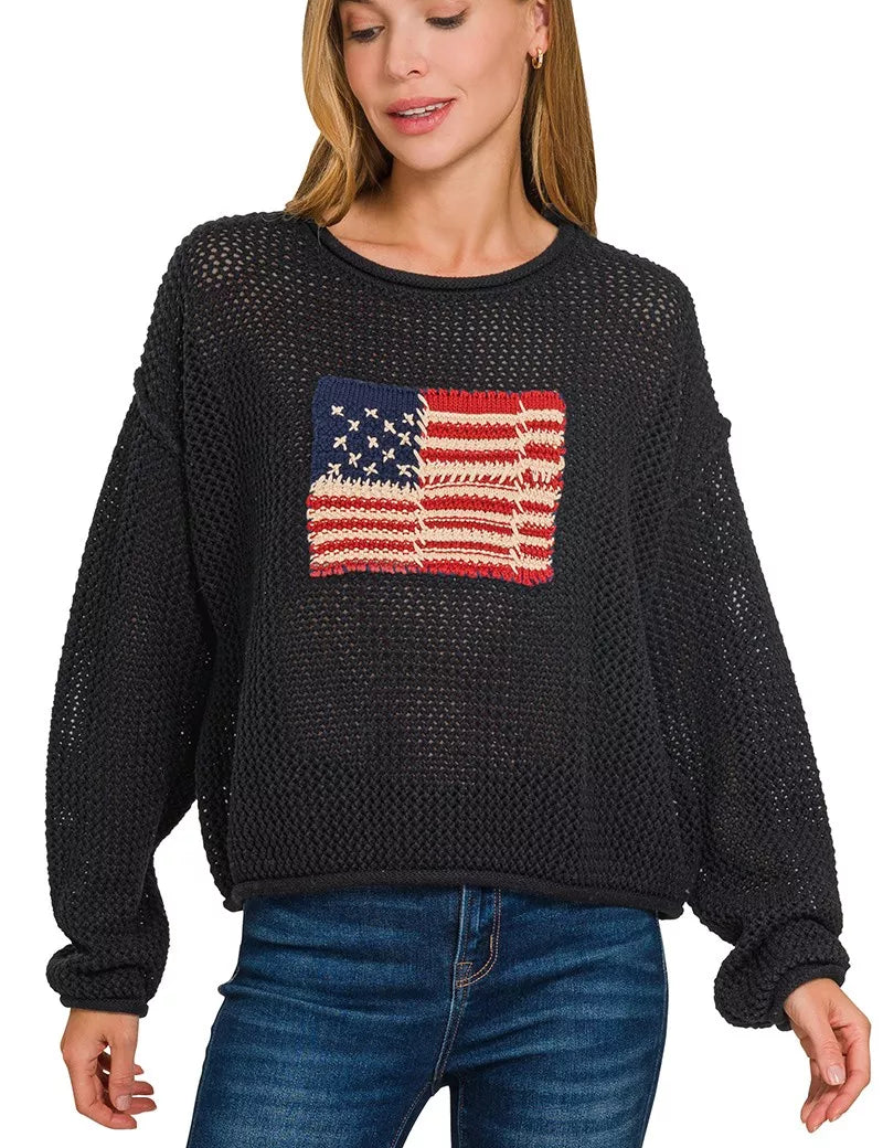 Zenana Zenana American Flag Crew Neck Sweater on Simply Obsessed