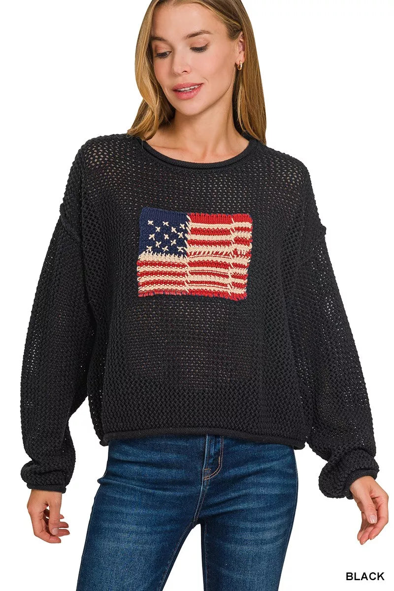 Zenana Zenana American Flag Crew Neck Sweater on Simply Obsessed