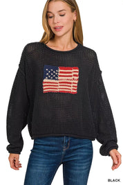 Zenana Zenana American Flag Crew Neck Sweater on Simply Obsessed