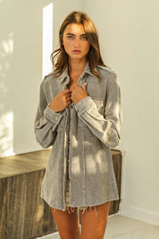 BiBi Button Up Corduroy Shacket on Simply Obsessed