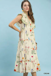 UMGEE Floral Ruffle Tiered Midi Dress with Scalloped Detail on Simply Obsessed
