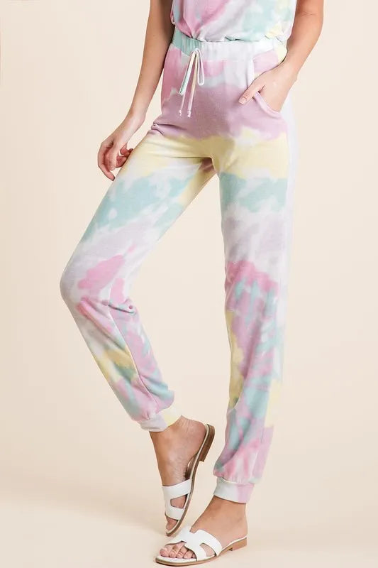 BiBi Tie Dye French Terry Casual Pants on Simply Obsessed